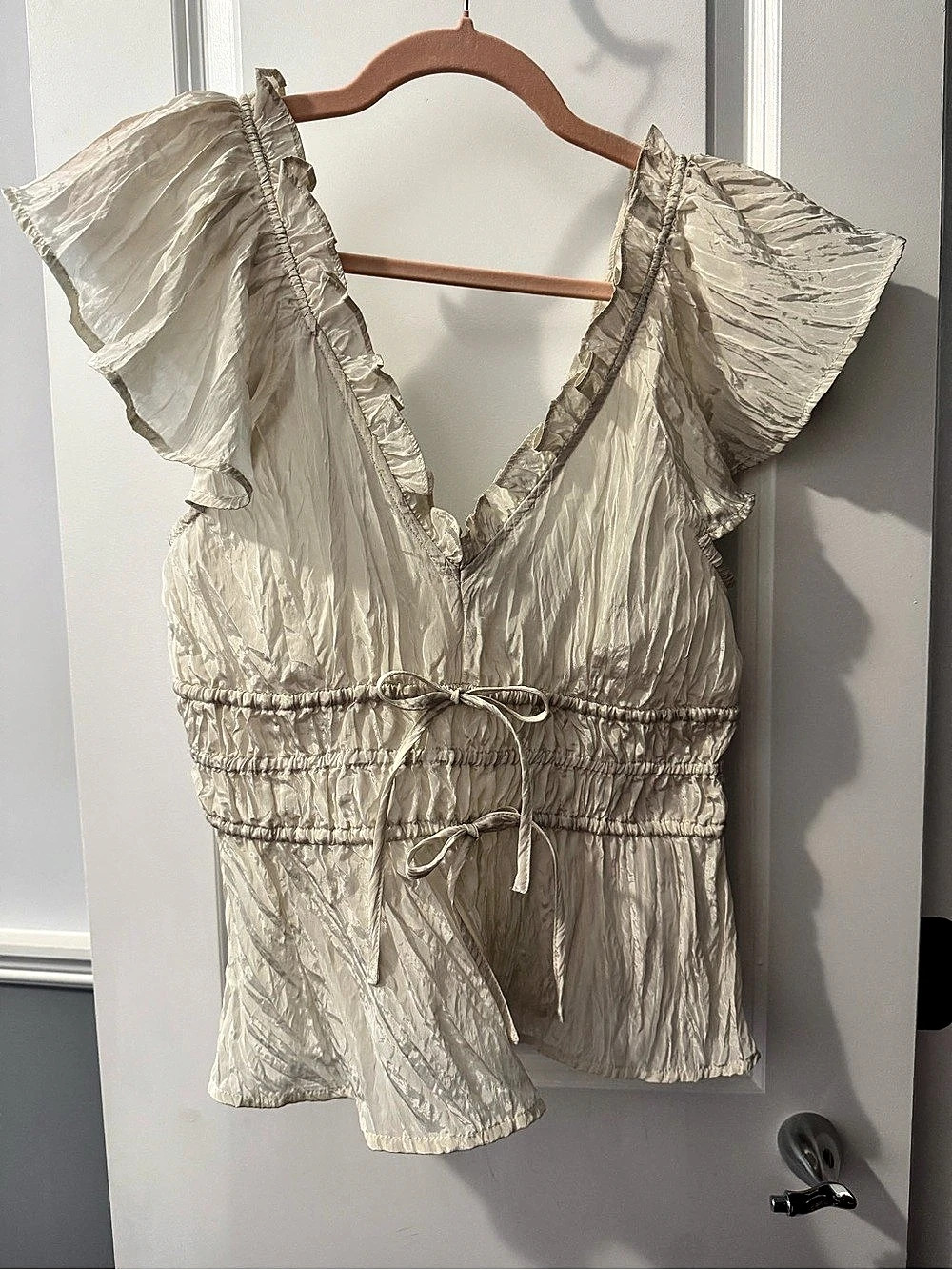 J.Crew Ruffle Sleeve Blouse in Cream Size Small NWT